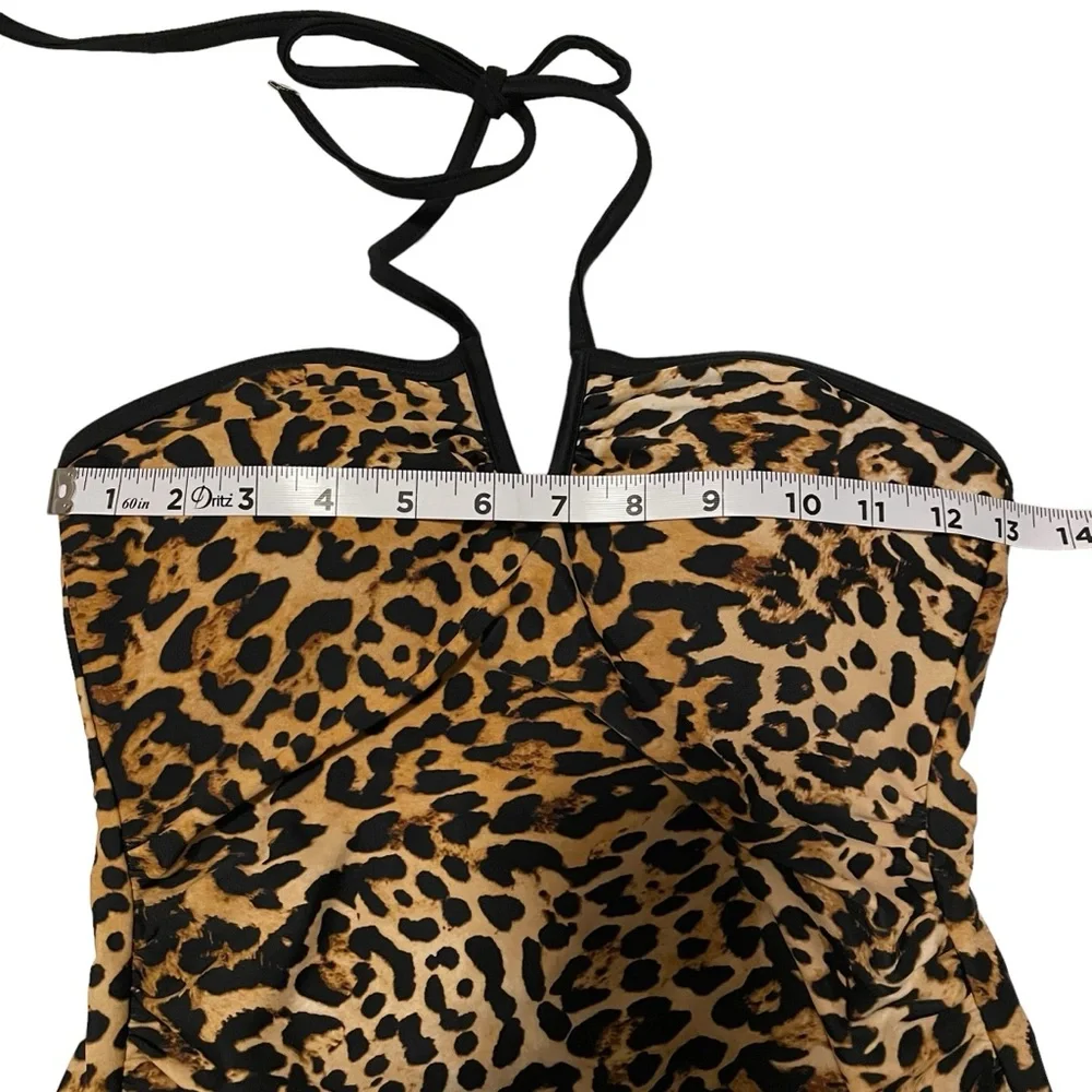 NWT Calvin Klein Animal Print Ruched Halter Tankini Swim Top XS